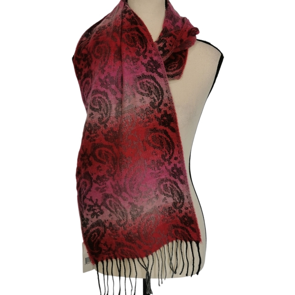 Cejon Italian Made Pink Black Ombré Fringed Scarf NWT